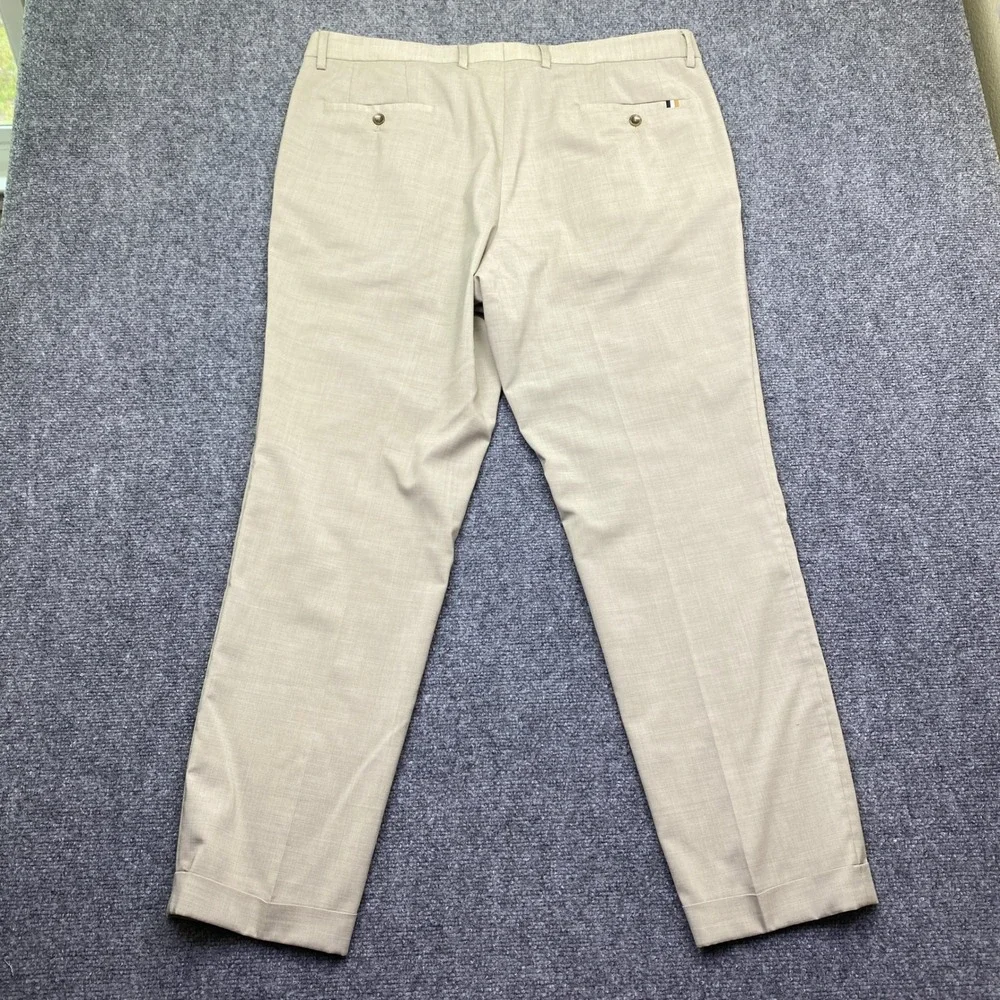 Hugo Boss Mens Beige Virgin Wool‎ Blend Flat Front Cuffed Dress Pants Size 40R